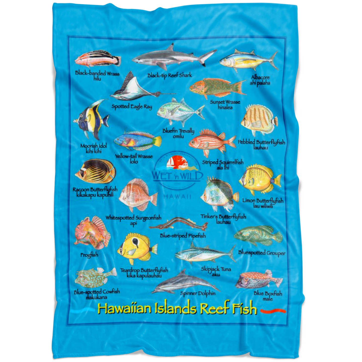 Hawaii Fish Fleece Blanket - Pacific Blue