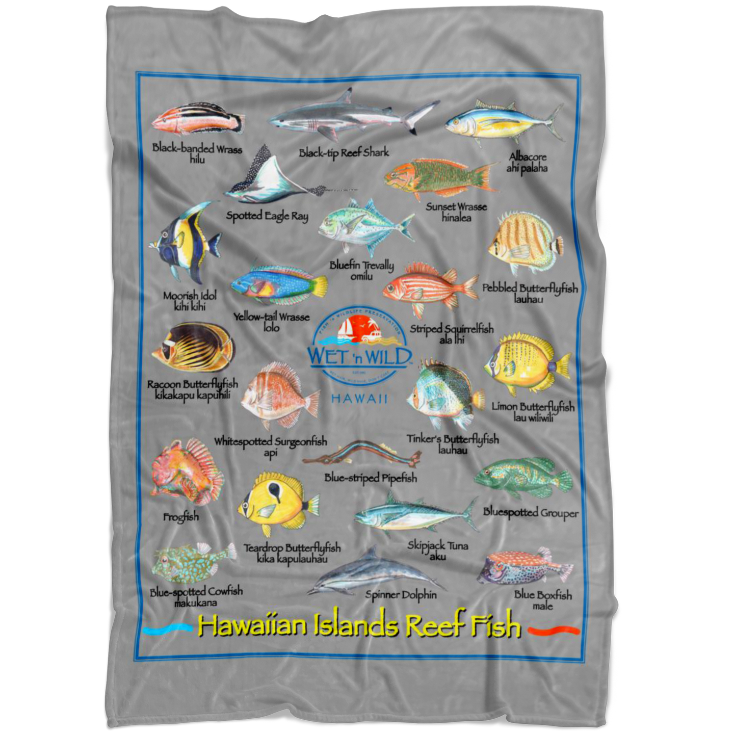 Hawaii Fish Fleece Blanket - Sky Grey